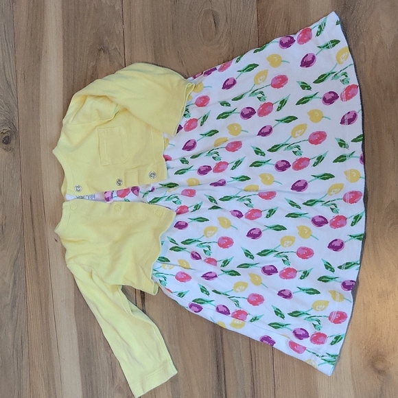 Luvable Friends Other - Luvable Friends Floral Dress w/Yellow Sweater 9-12M